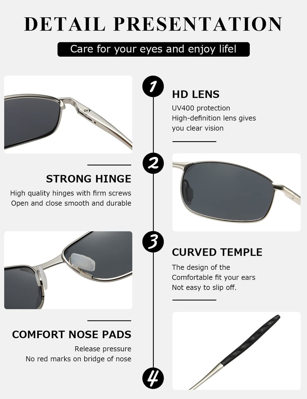 AEVOGUE Polarized Sunglasses For Men Rectangle Metal Frame Retro Sun Glasses AE0395