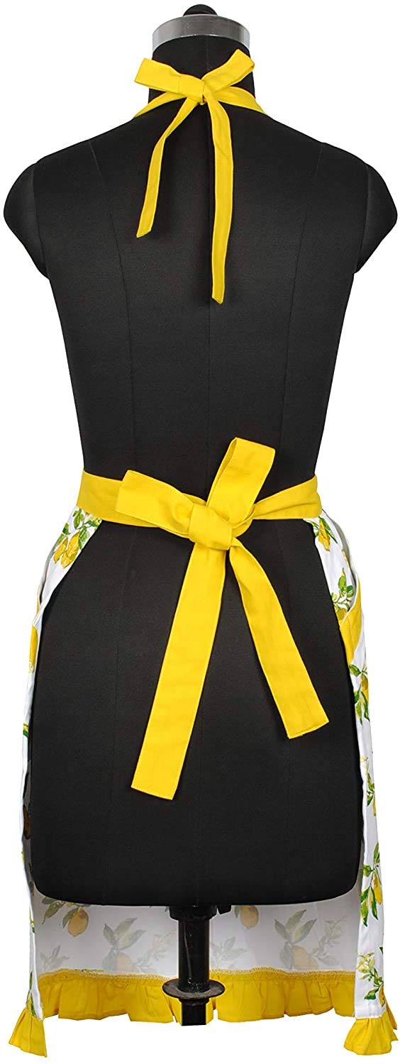 AMOUR INFINI Cotton Aprons for Women with Pocket, Adjustable Strap & Waist Ties - Washable Aprons for Baking, Cooking, Gardening (27.5 x 33 Inches - Blooming Floral)