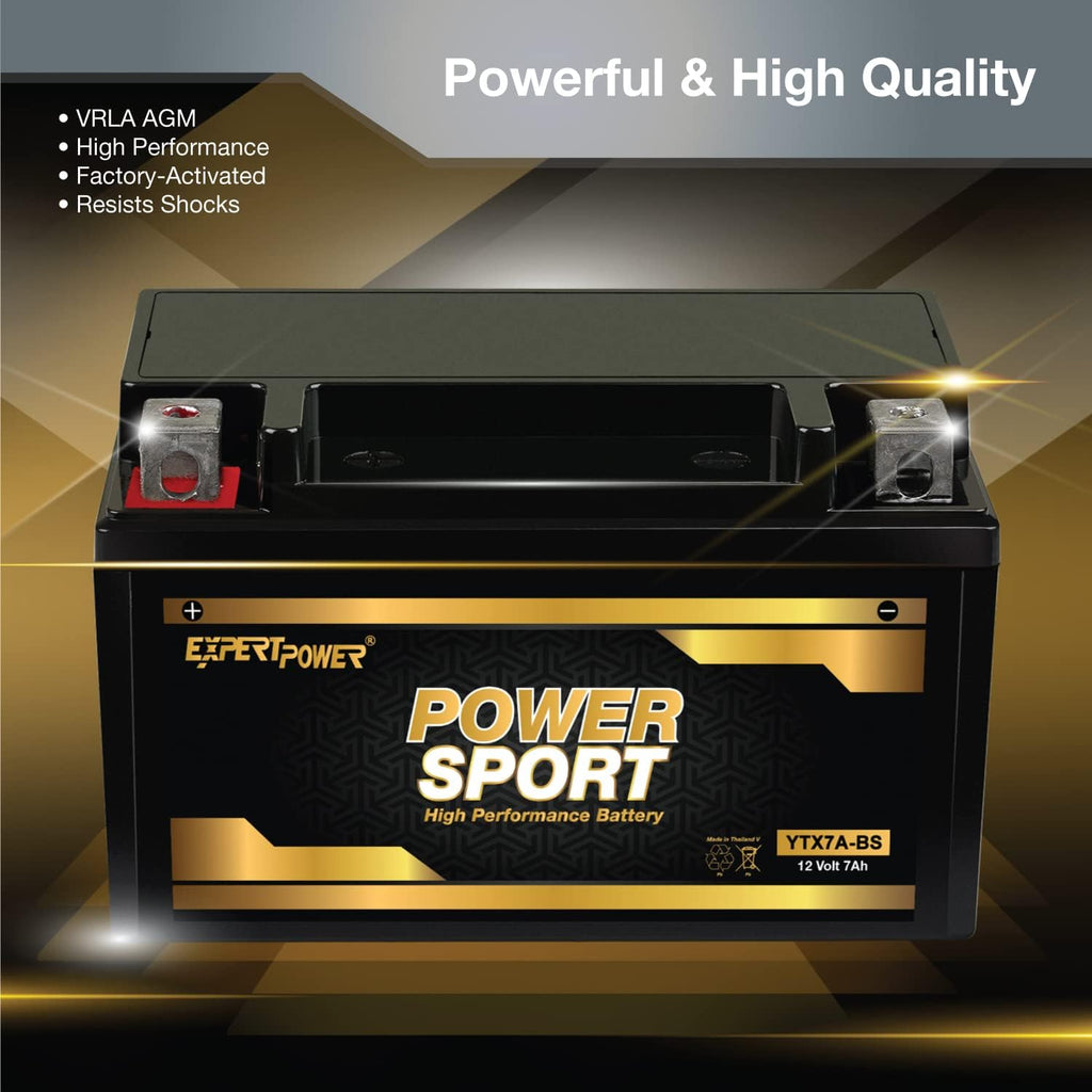 ExpertPower YTX7A-BS - 12V 7Ah AGM Motorcycle Battery, for ATV, 4 Wheeler, 180 CCA Powersports Batteries, SLA Dirt Bike, Scooter, ATV Battery Compatible with People 150CC, QuadRacer 450CC