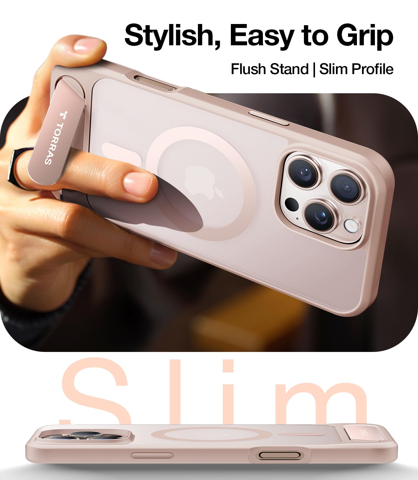TORRAS for iPhone 13 Pro Max Case Translucent Black | Strong Magnetic & Seamless Stand, Fit for MagSafe, Military-Grade Drop Protection, Sturdy Adjustable Built-in Kickstand, Slim Matte Finish