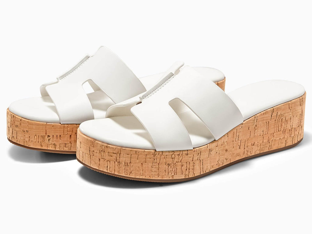Coutgo Women's Platform Wedge Sandals Open Toe Slip On Slides Cork Heeled Cutout Comfortable Summer Shoes