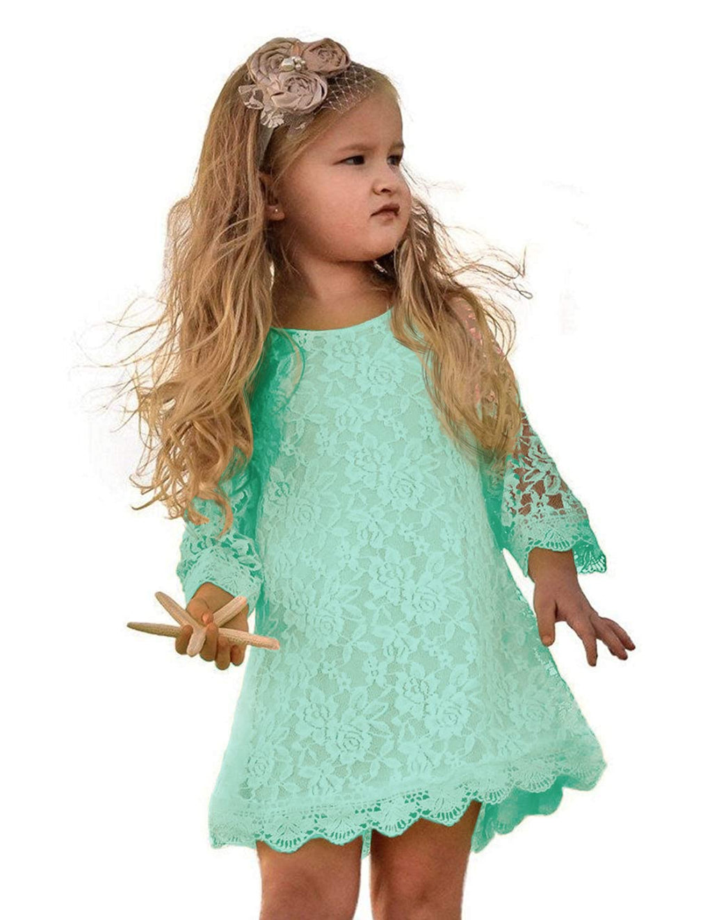 APRIL GIRL Flower Girl Dress, Lace Dress 3/4 Sleeve Dress
