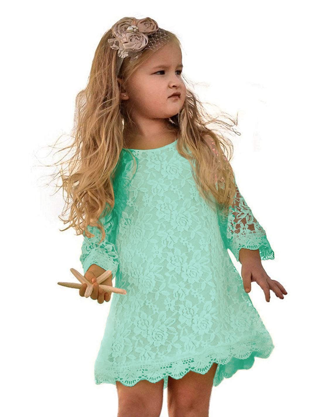 APRIL GIRL Flower Girl Dress, Lace Dress 3/4 Sleeve Dress