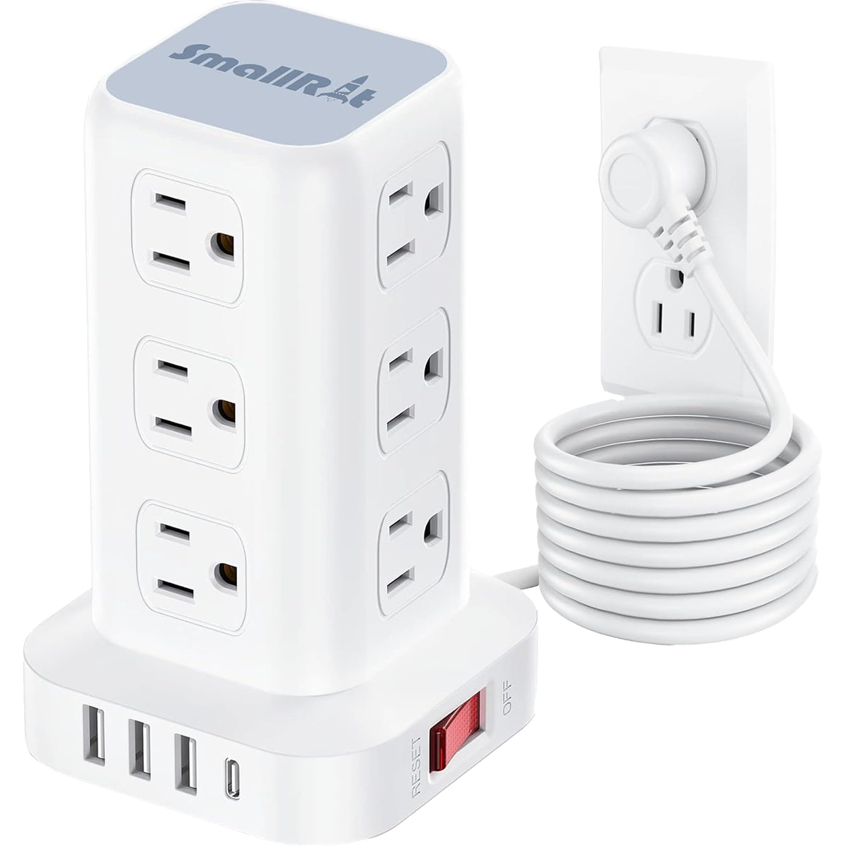 Tower Surge Protector Power Strip with 12 Outlets 4 USB (1 USB C), 6.5Feet Extension Cord with Multiple Outlets, Charging Station, Power Strip Tower, Office Desk Supplies