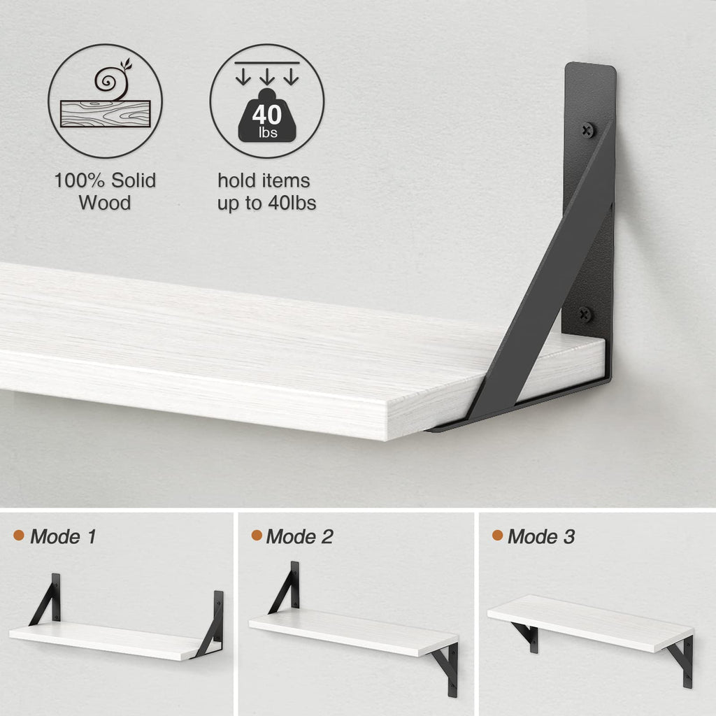 Forbena 12 Inch Deep Floating Shelves for Wall, Wide Black Wall Mounted Shelves for Bedroom Office Books Plants, Large Hanging Shelf for Living Room Bathroom Kitchen Closet Pantry Storage (3-Pack)