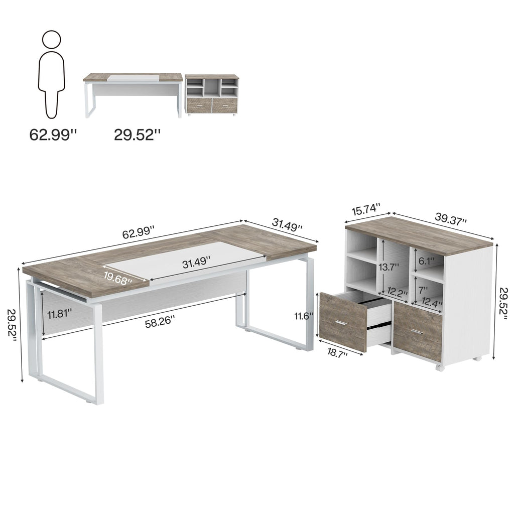 Tribesigns L-Shaped Executive Desk with Reversible File Cabinet, 63" Office Desk with Storage Drawers, L-Shaped Computer Desk with Drawer Cabinet for Hanging Letter Size Files (Gray & Black)