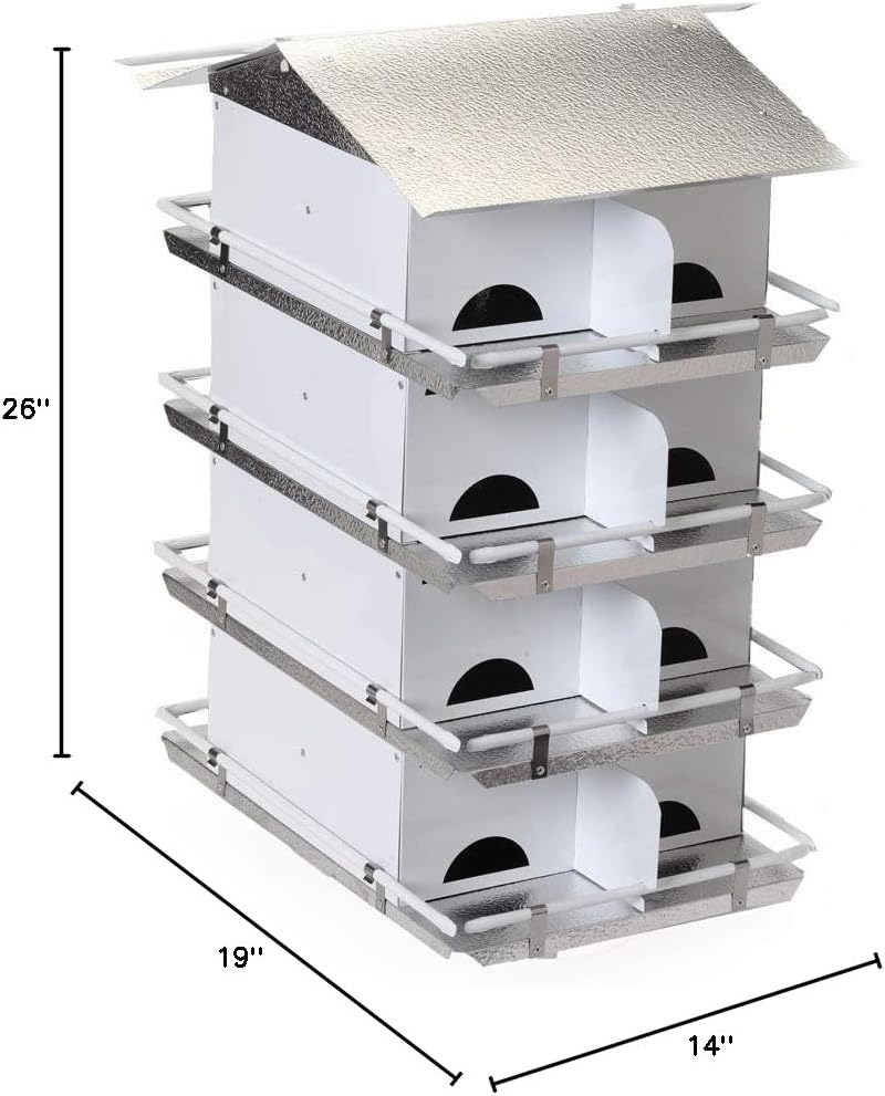 Birds Choice Premium Aluminum Purple Martin House – 16 Room, 4 Floor Birdhouse with Starling Resistant Entrance Holes, Ventilated Roof & Easy Cleaning, Unassembled– USA Made