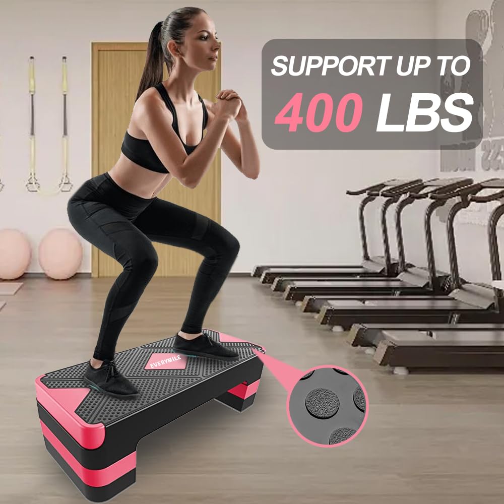 Aerobic Exercise Step, Adjustable Aerobic Stepper for Exercise, Workout Step Platform, Step Up Box, 26.5" Step Deck with 4” 6” 8” Adjustable Height Risers, Women Home Gym Fitness