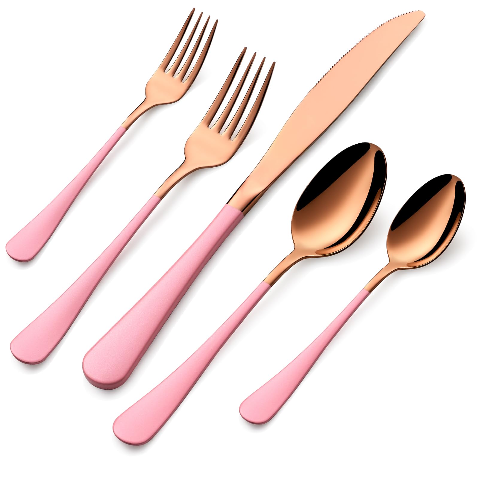 20-Pieces Blac and Pink Silverware Sets for 4,Pink Handle Stainless Steel Cutlery Set, Include Forks Spoons and Knives Set, Dishwasher Safe Utensil Sets for Home Restaurant