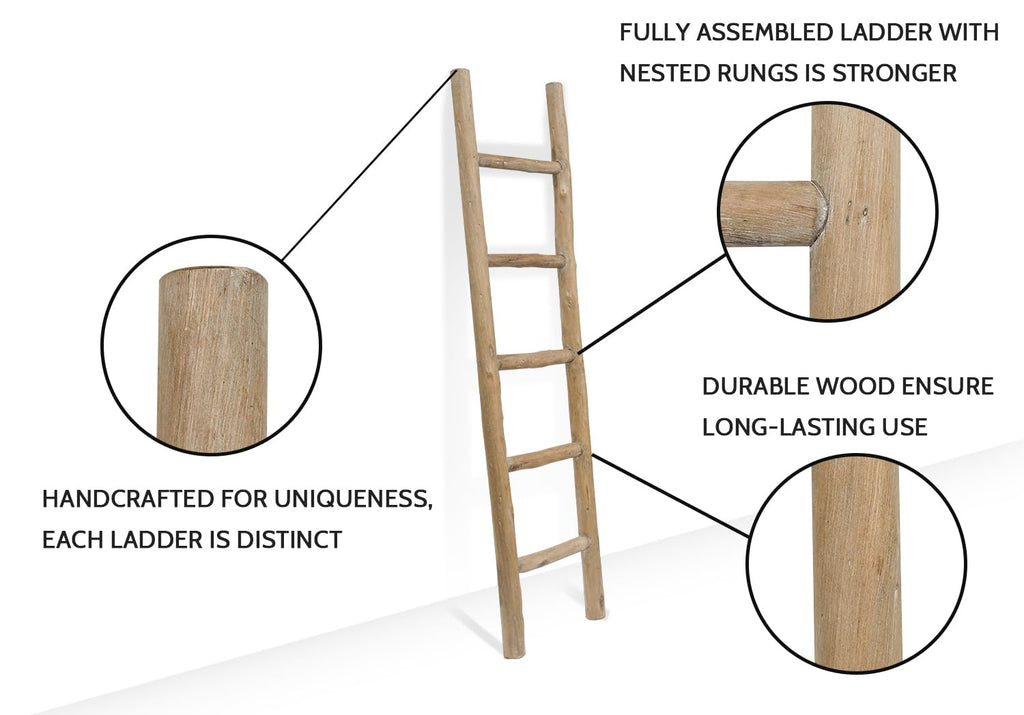 FUIN 57in Wood Blanket Ladder Living Room Decorative Wall Leaning Farmhouse Quilt Display Holder Rustic Wooden Towel Rack for Bathroom, Black
