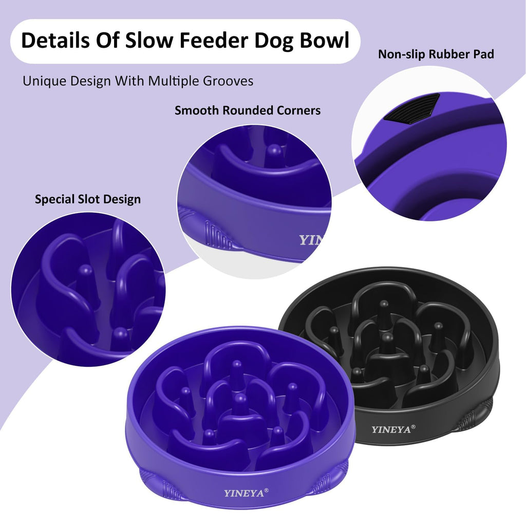 YINEYA 2PCS Anti-Choking Slow Feeder Dog Bowls Small Size Dog, Slow Feeder Cat Bowl, Supplies and Puzzle for Pet