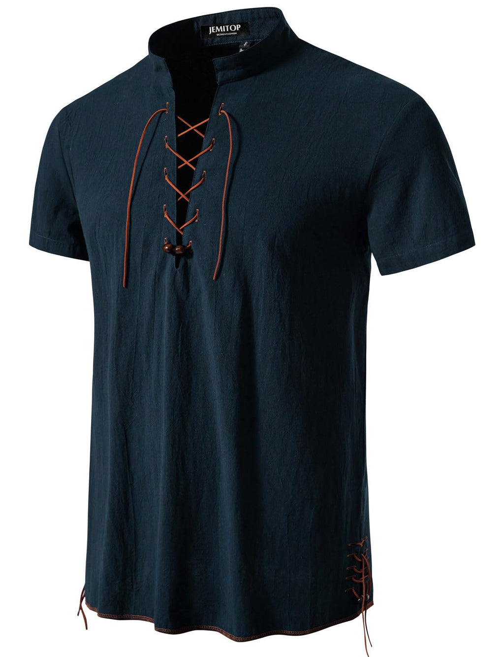 JEMITOP Men's Pure Cotton Vintage Short Sleeve Lace Up Shirts for Renaissance Pirate Viking Medieval Costume