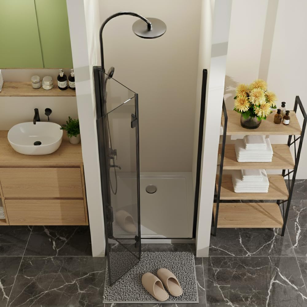 28” x 72” Pivot Shower Door, 1/4 inch Tempered Glass Panel Pivot Swing Shower Door in Matte Black Finish, Semi-Frameless Design