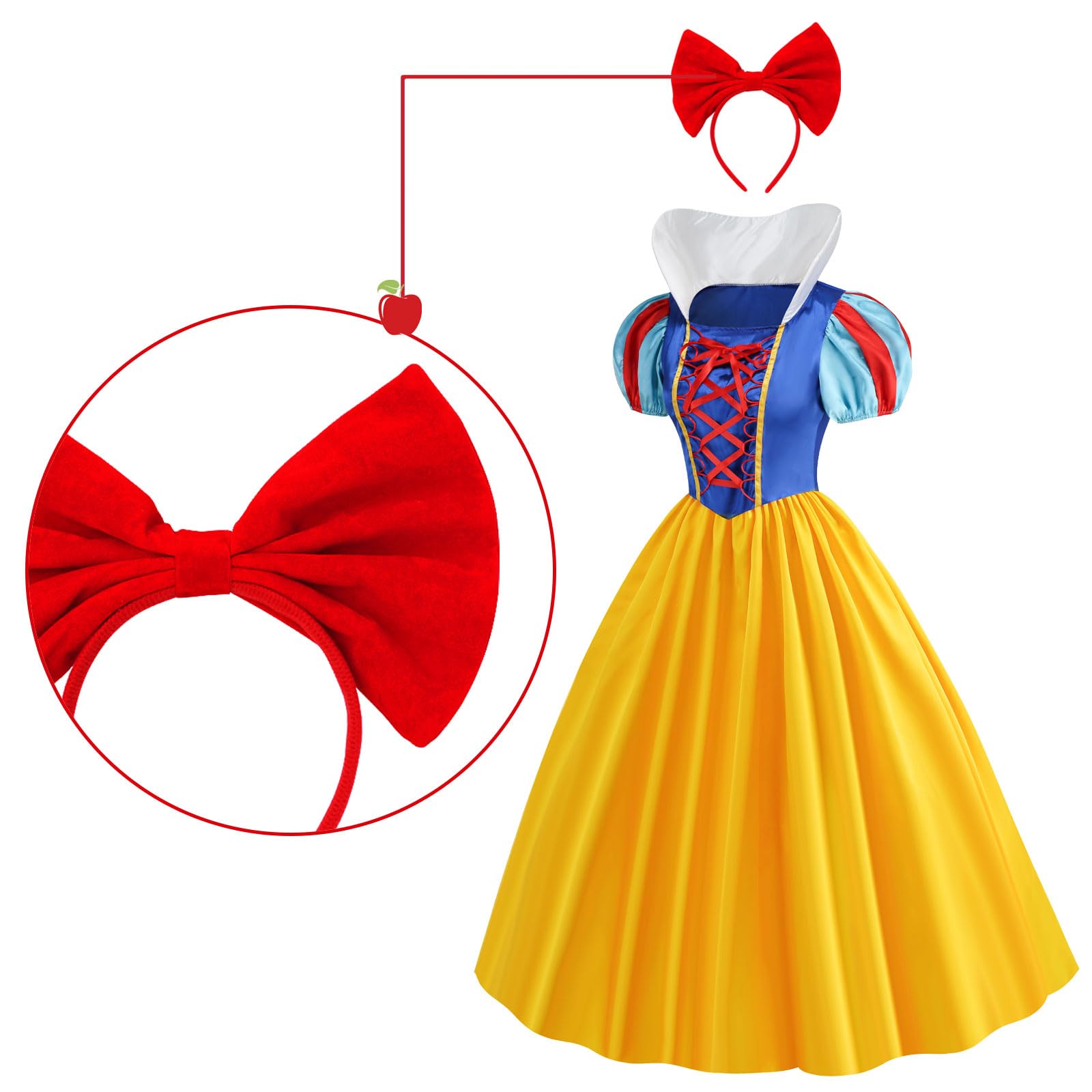 WISHTEN Princess Costume for Women,Adults Princess Dress with Headband, Halloween Costume Dress Up Outfit