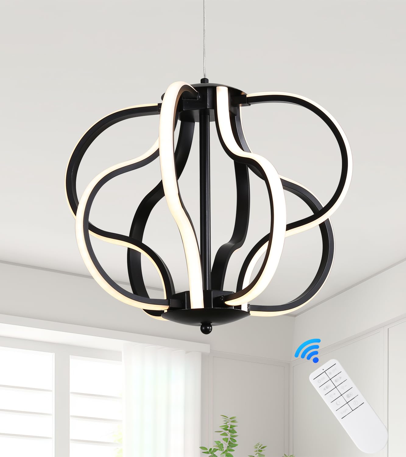 Modern Gold LED Chandelier with Remote Control, Dimmable LED Chandelier with 3 Color Temperature,8 Lights Hanging Pendant Lights for Dining Room Foyer Entryway Kitchen Living Room