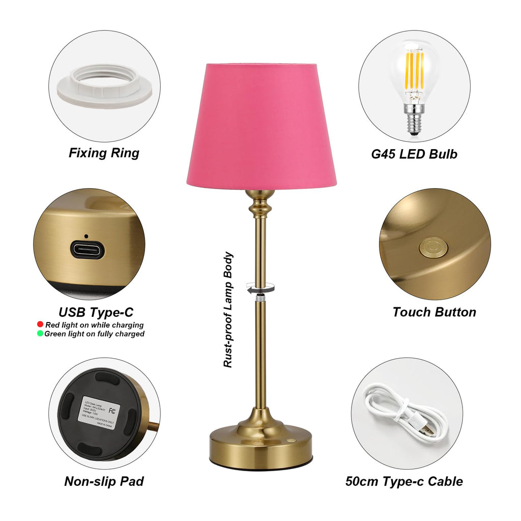Touch Control Cordlss Table Lamp, USB-C Rechargeable Lamp with Stepless Dimming, 4000mAh Battery Operated Bedside Lamp for Bedroom, Living Room, Night Light & Emergency Lighting, Black, 1 Pack