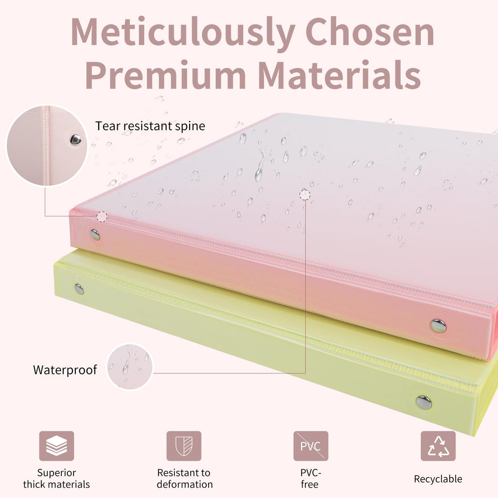 0.5 inch 3-Ring Binder, 1/2 inch Round Ring Binder with 2 Inside Pockets, Clear View Cover Binders Holds 8.5'' x 11''Paper，PVC Free, Pastel Color Binders for Office/Home/School Supply, 6 Pack