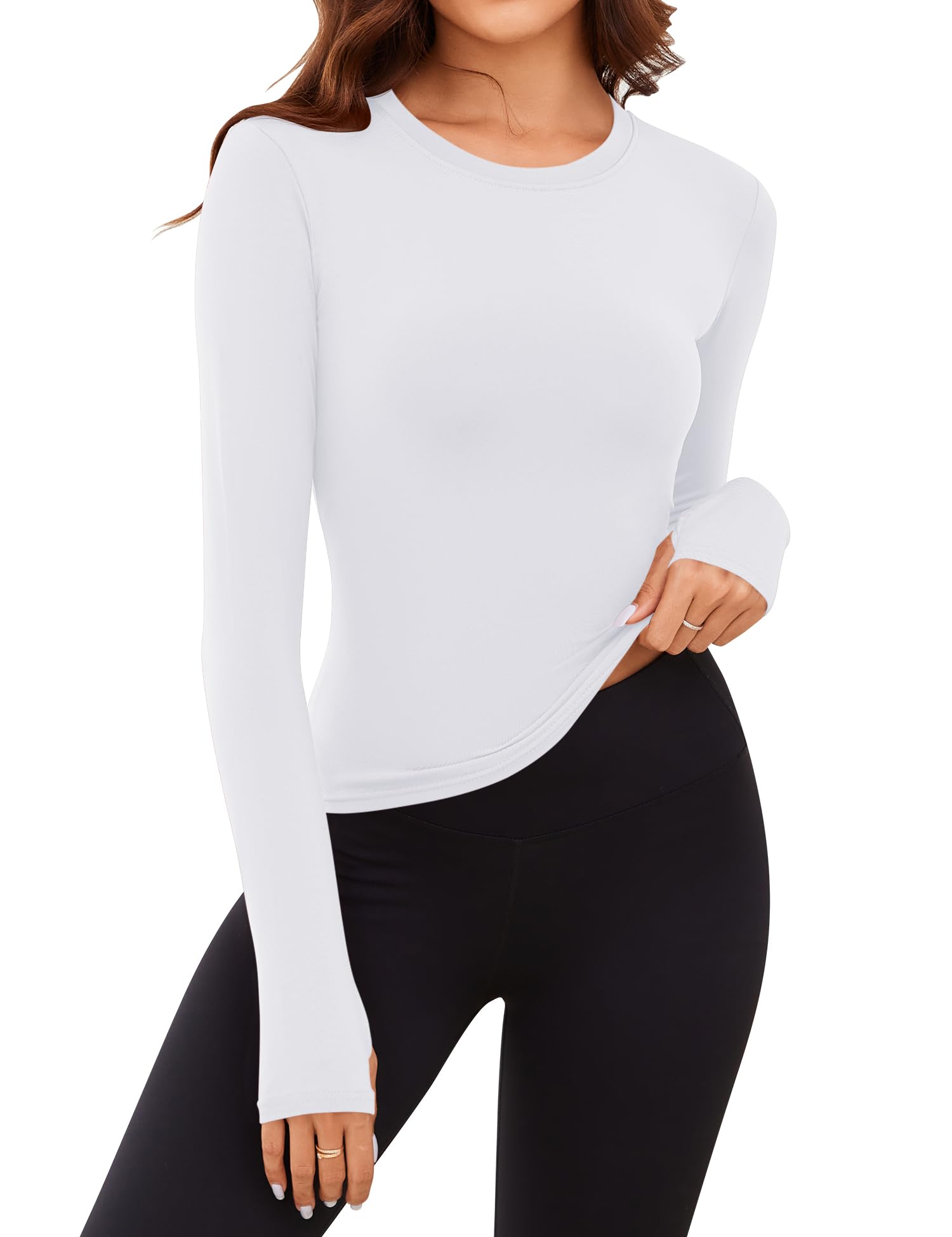 Rapbin Thermal Shirts for Women Long Sleeve Tops Ladies Fleece Undershirt for Winter Cold Weather with Thumb Holes XS-L