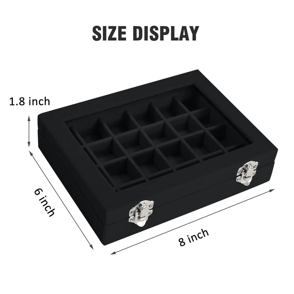 Vicoter Velvet Jewelry Box 24 Grid Jewelry Ring Display Organiser Box Tray Holder Earrings Storage Case for Girls Wife Mom Women (Beige)