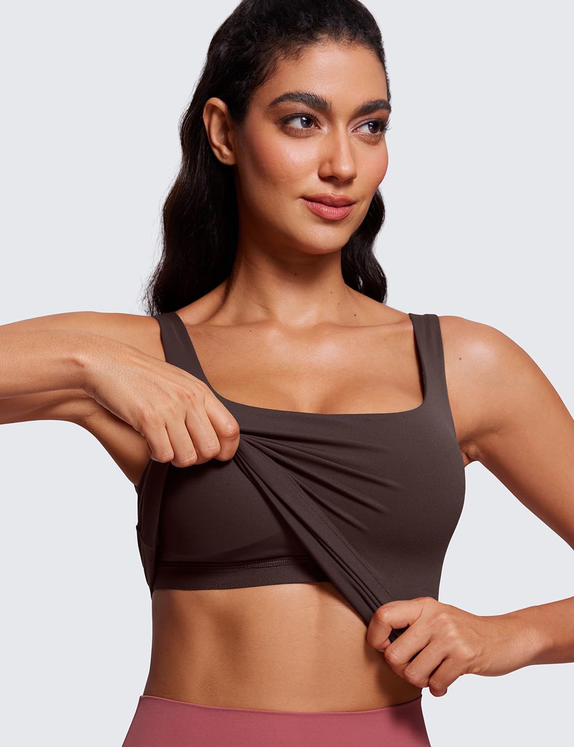 CRZ YOGA Butterluxe U Neck Tank Tops for Women - Padded Athletic Workout Camisole Crop Tops with Built in Bra