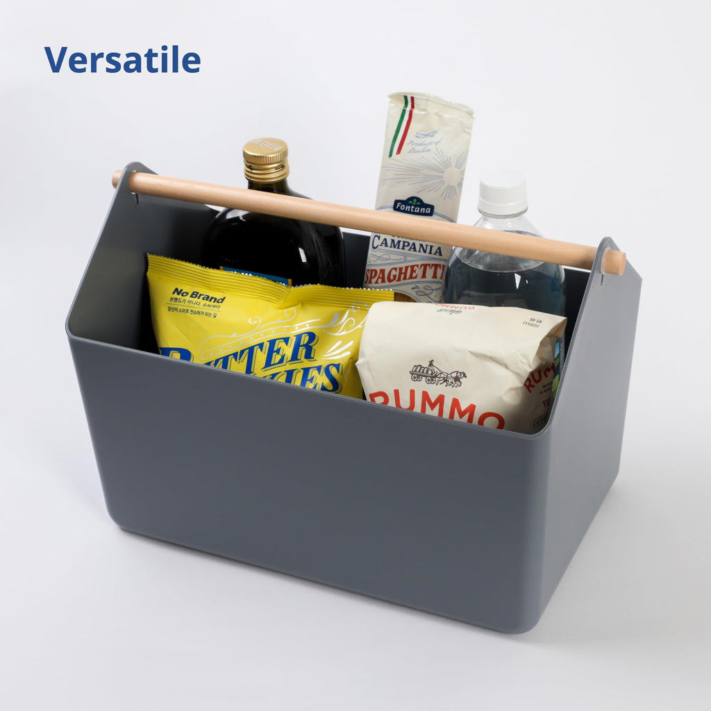 BLUE GINKGO Medium Storage Basket – Plastic Caddy with Wooden Handle for Office, Arts & Crafts, or Home Supplies (Green)
