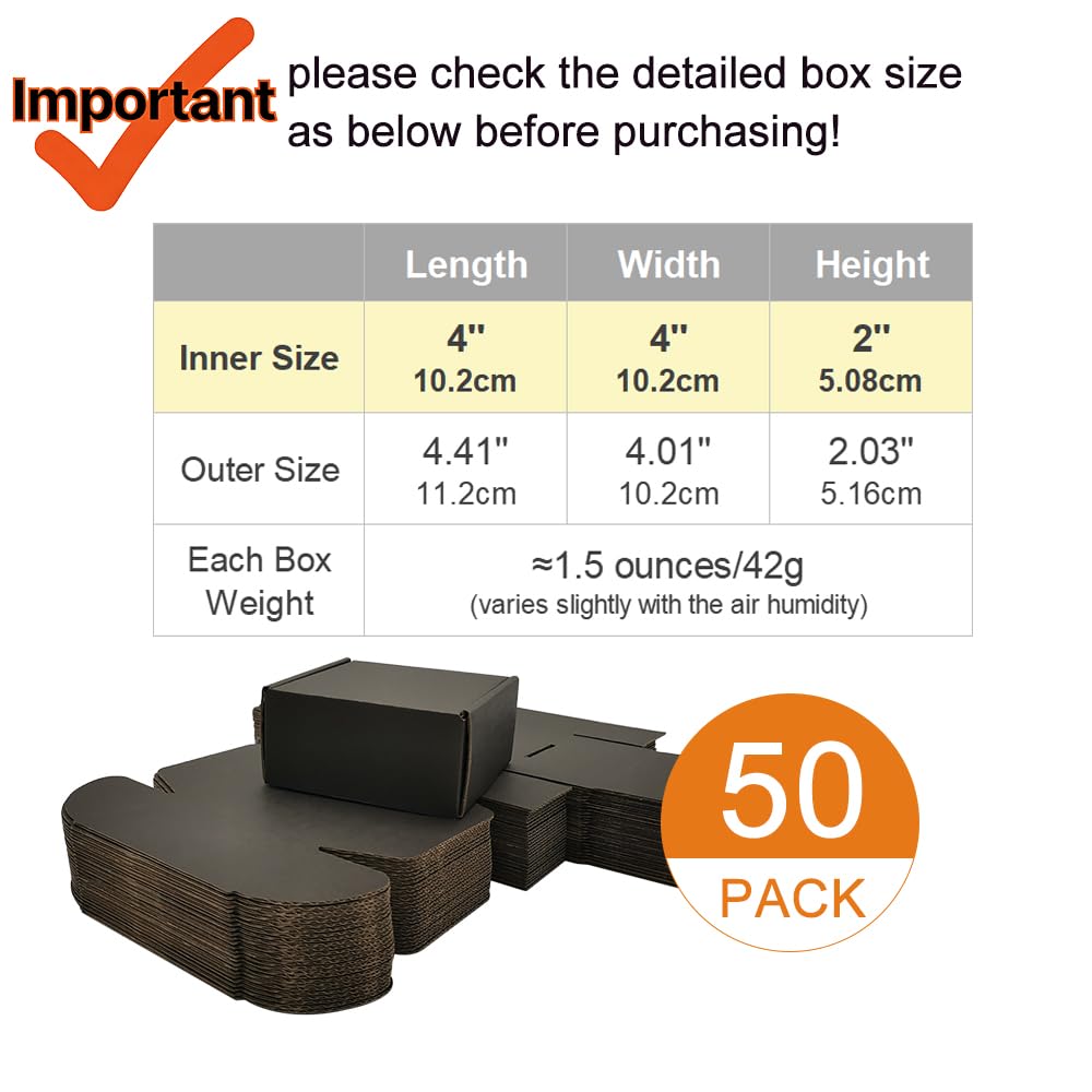 4x4x1'' Small Shipping Boxes 25 Pack, Corrugated Cardboard Mailers for Business, Black (CM441B25)