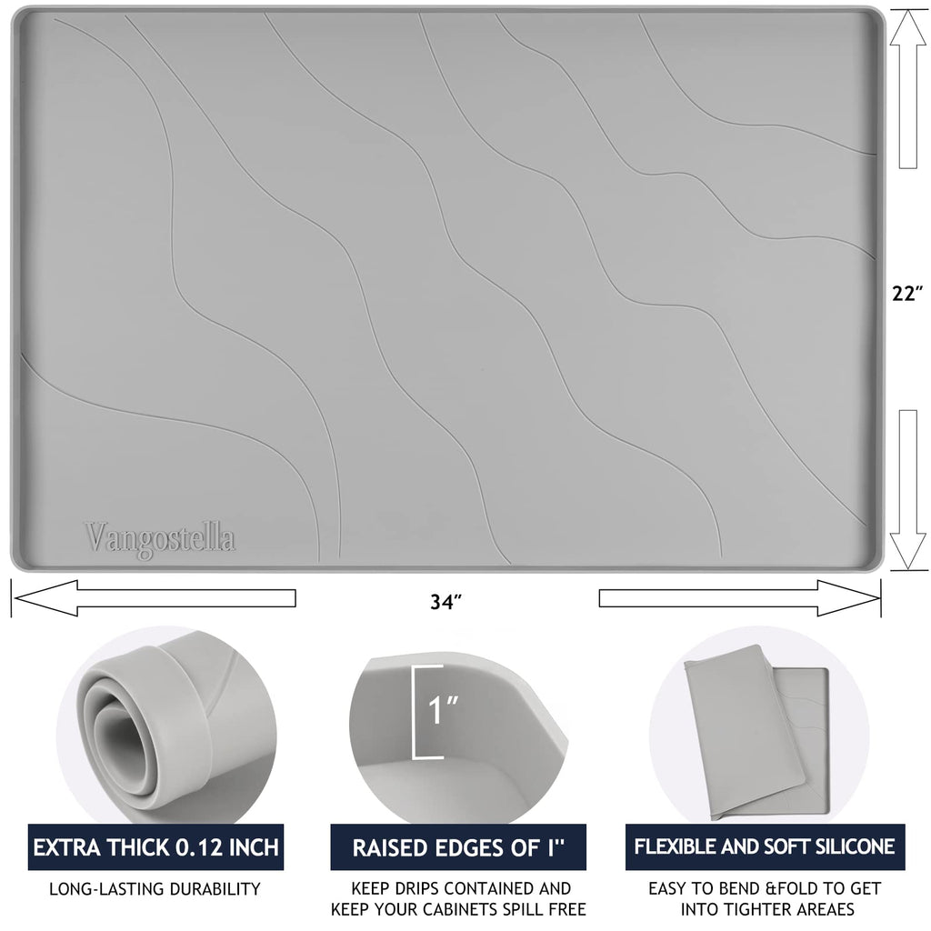 Heavy Duty Silicone Under Sink Mats for Kitchen Waterproof 19" x 19", Extra Thick Under Sink Rubber Mat Drip Tray, Raised Edge Under Sink Liner,Prevent Drips, Leaks, Spills,Beige