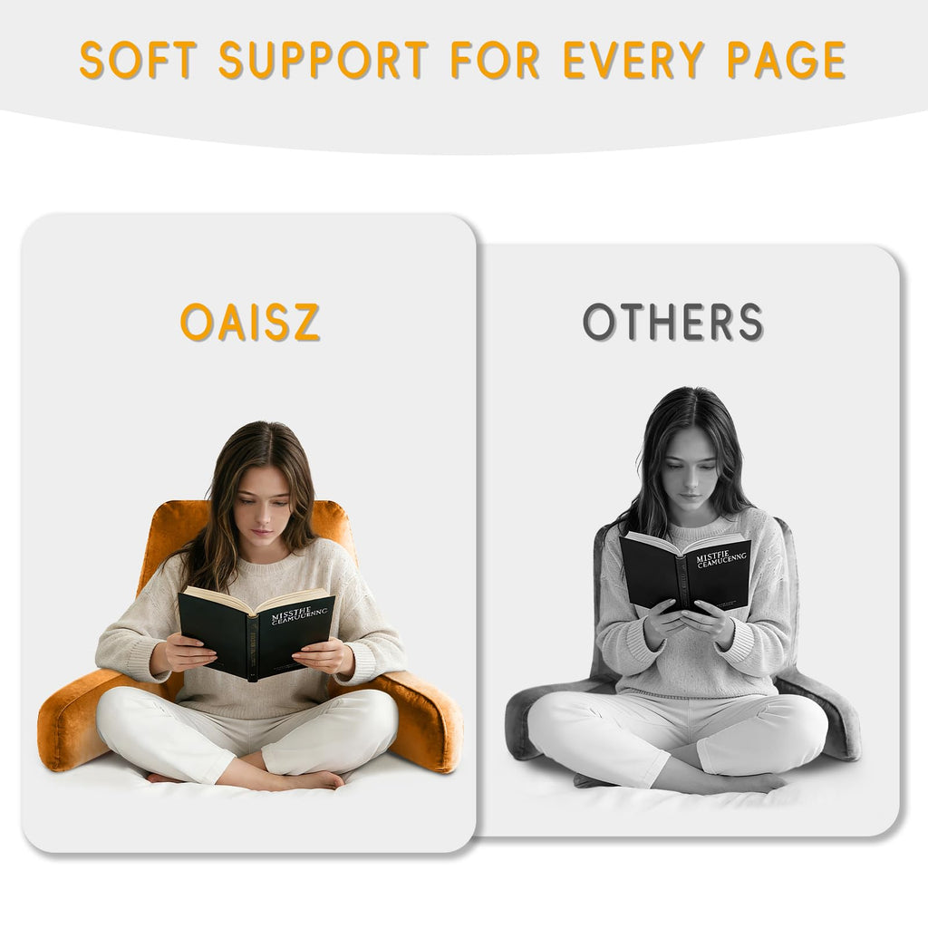 OAISZ Reading Pillow for Sitting in Bed Adult, Reading Pillow with Shredded Memory Foam, Bed Pillow with Washable Cover, Back Pillow Sitting Up with Extend Arms, Beige, X-Large