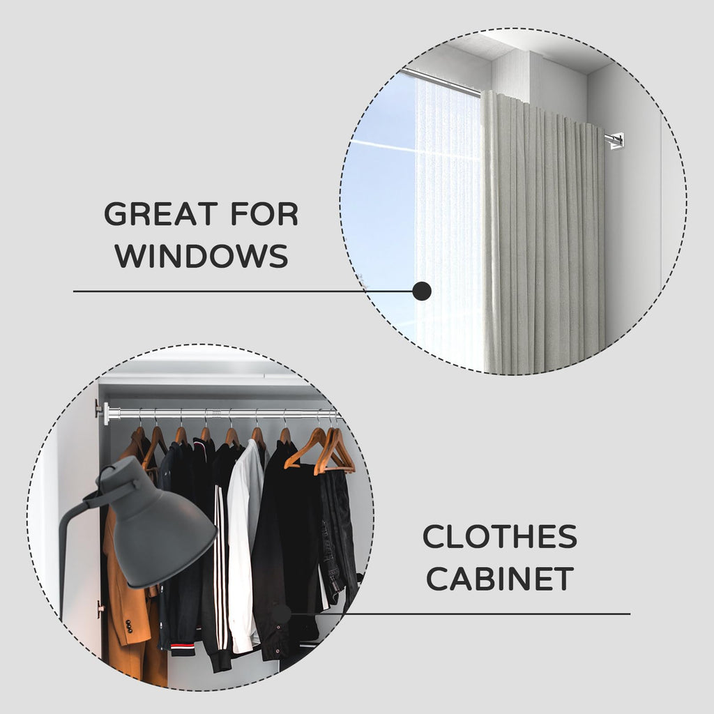 UIOSANRT Tension Shower Curtain Rod 31-55 Inches Non-Slip Shower Rod Tension Mounted No Drill Black Shower Curtain Rods Spring Tension Rod Adjustable Tension Curtain Rod for Windows Bathroom