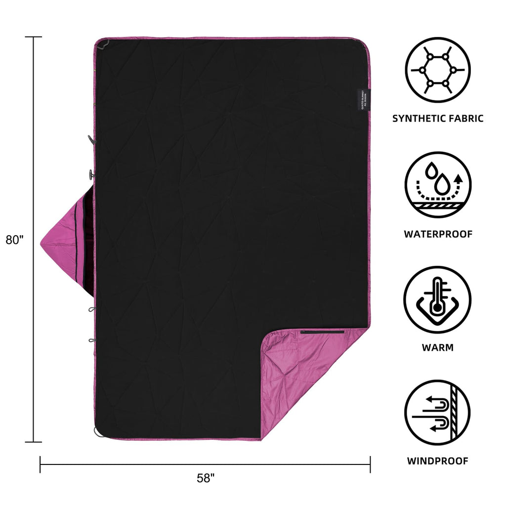 Large Outdoor Waterproof Blanket Extra Thick Fleece Stadium Blanket for Camping, Car, Pet, Picnics - Windproof, Wearable, Machine Washable 80" x 58" (Black Check)