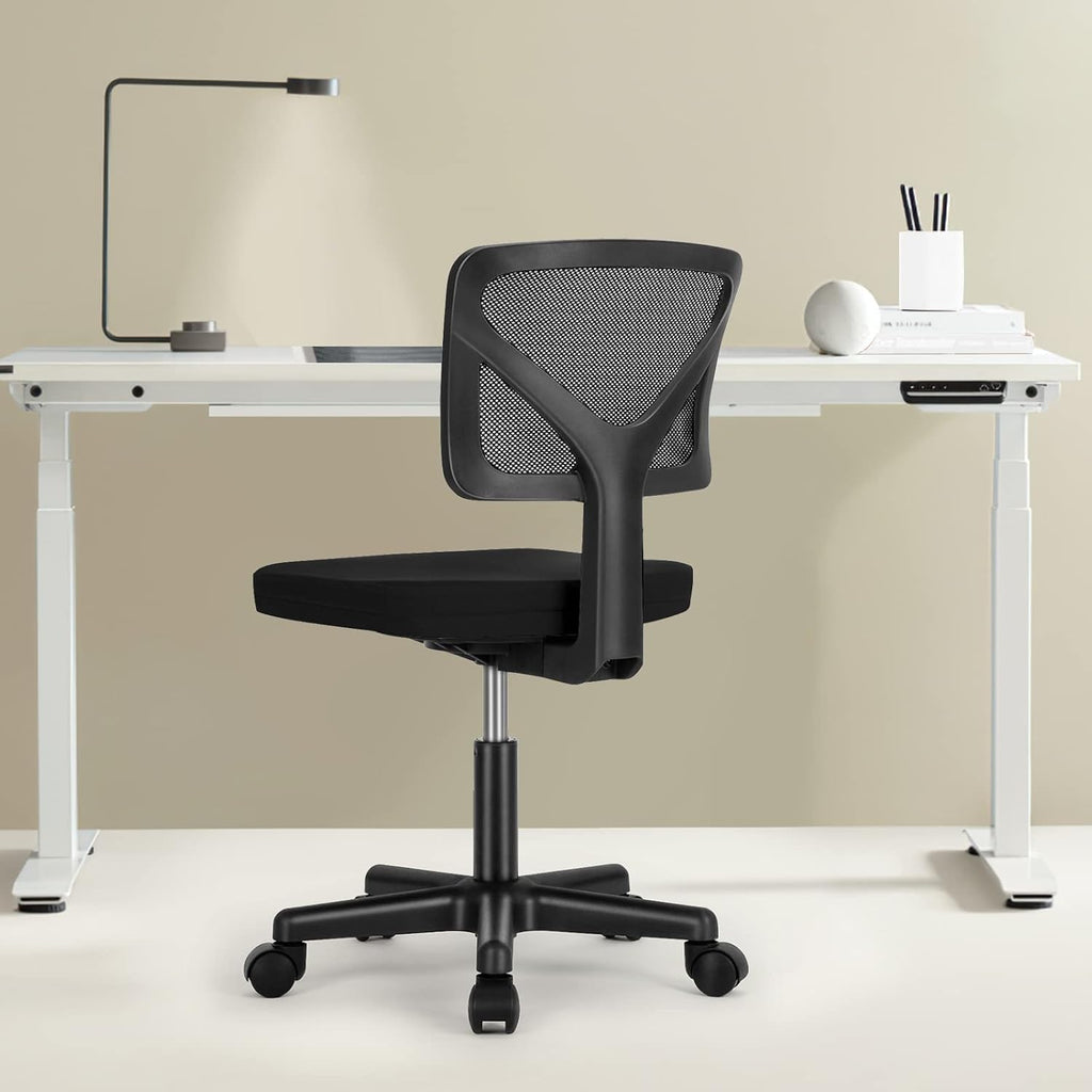 Sweetcrispy Office Computer Desk Chair, Ergonomic Low-Back Mesh Rolling Work Swivel Chairs with Wheels, Armless Comfortable Seat Lumbar Support for Home, Bedroom, Study, Student, Adults, Black