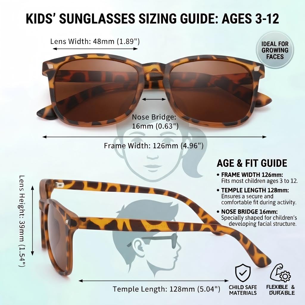 COASION Polarized Kids Sunglasses UV 400 Protection for Girls Boys Classic Retro Style Toddler Shades Age 3-12