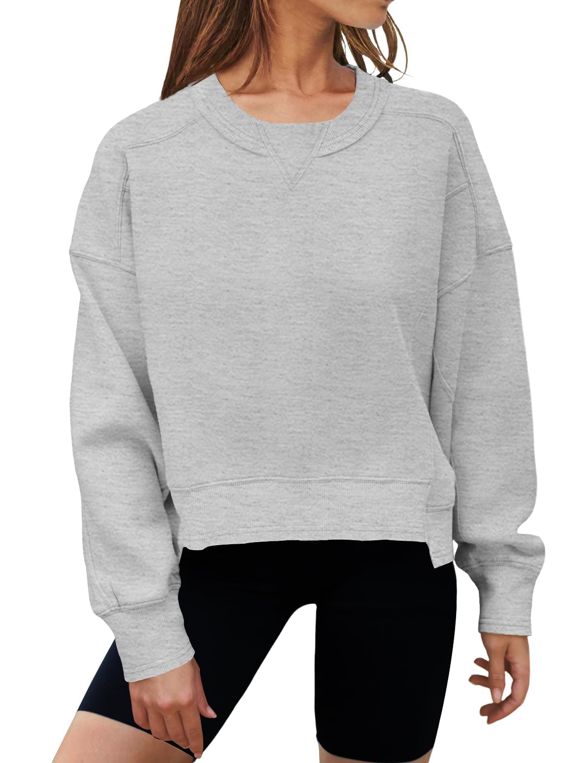 MEROKEETY Women's Oversized Cropped Sweatshirts Crewneck Trendy Workout Pullover Sweater Fall Outfits