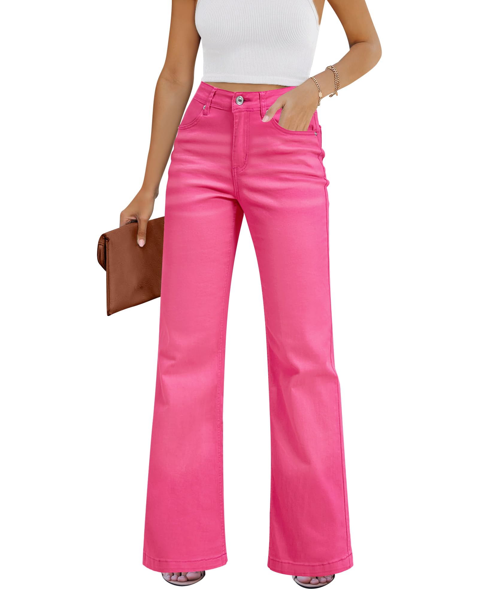 GRAPENT Womens Flare Jeans High Waisted Wide Leg Baggy Jean for Women Stretch Denim Pants