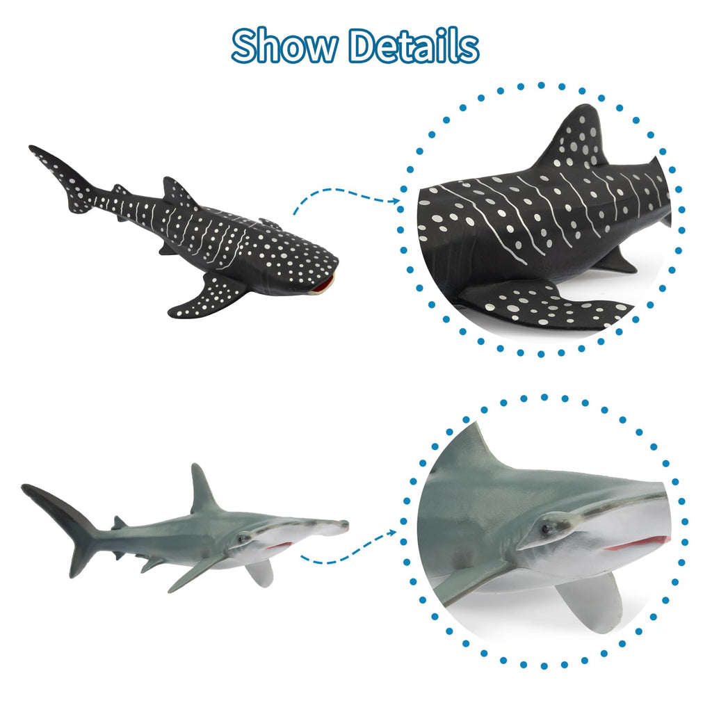 Toymany 10PCS 5-6" L Realistic Shark Bath Toy Figurines, Plastic Ocean Sea Animals Figures Set Includes Great White Shark Cake Toppers Christmas Birthday Gift for Kids Toddlers
