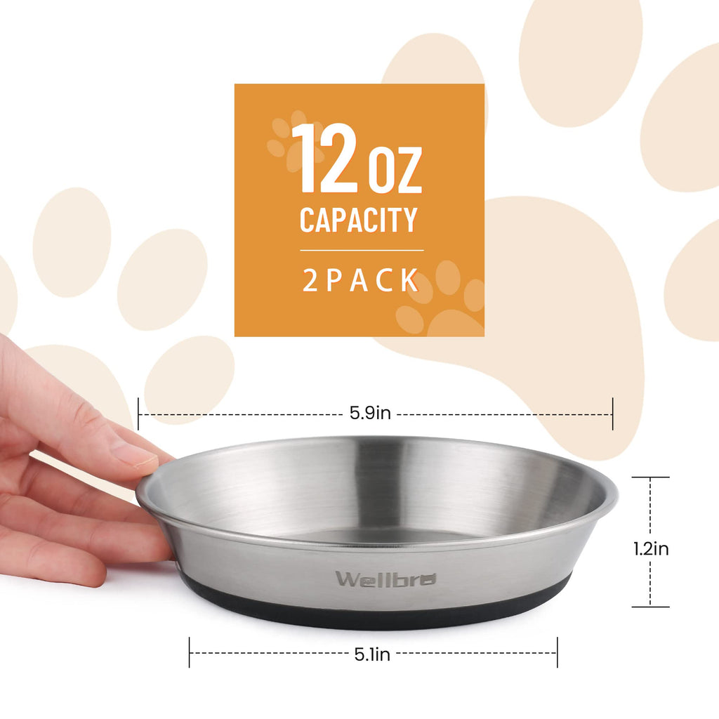 Cat Bowls, Stainless Steel Cat Bowls for Food and Water, Whisker Fatigue Shallow Non-Slip Dishes Plates for Small Dog Puppies Cats