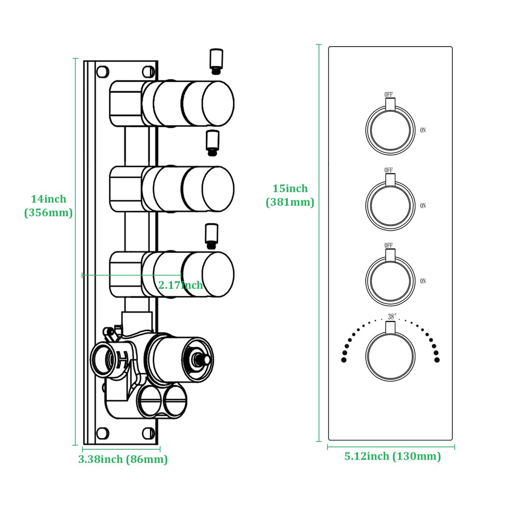 HOMEDEC 2 Way Shower Diverter Valve Brass Dual Functions Thermostatic Shower Mixing Valve Kit 3 Handle Flow Control Valve, 3/4 Inch Inlet, Can Use All Options At a Time, Matte Black