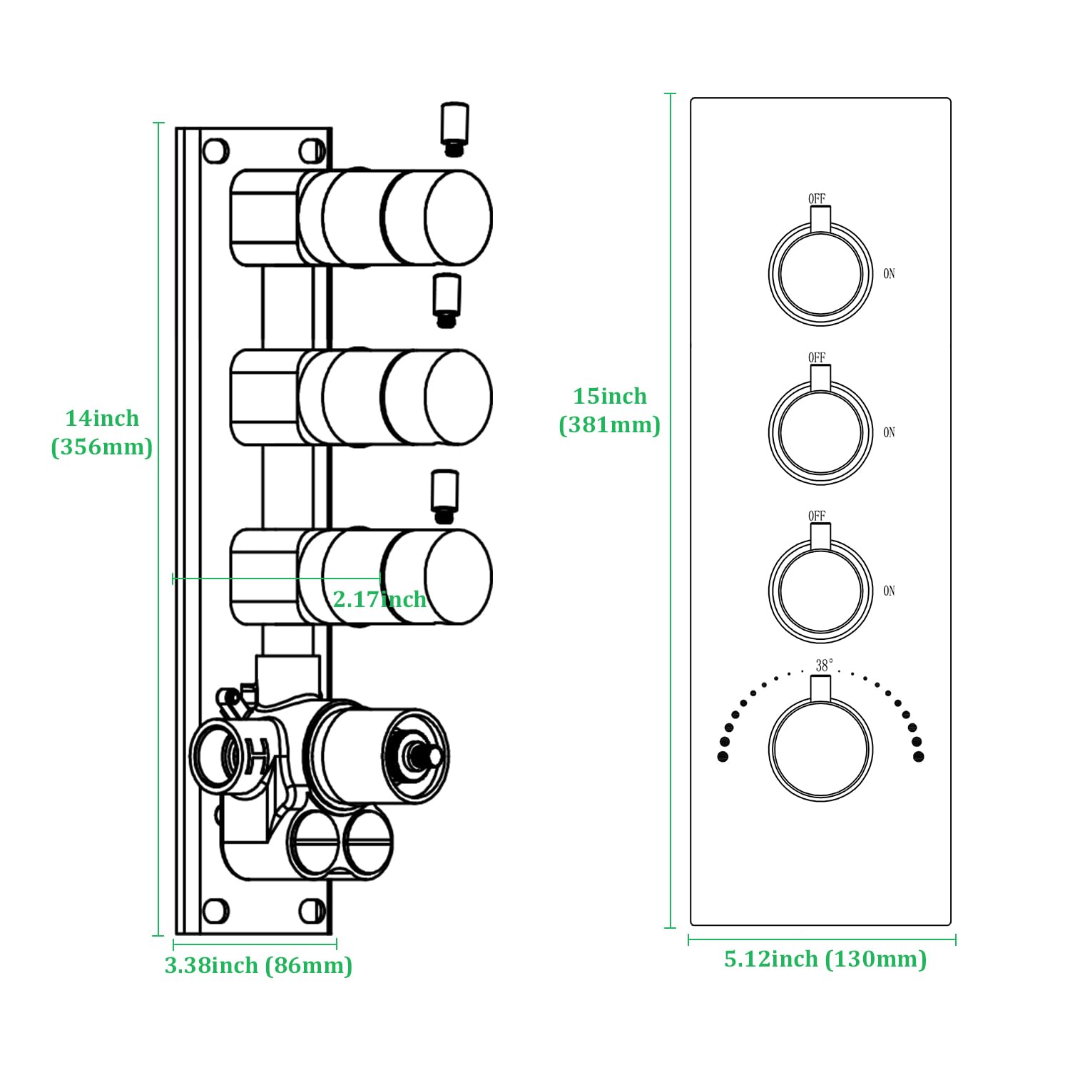 HOMEDEC 2 Way Shower Diverter Valve Brass Dual Functions Thermostatic Shower Mixing Valve Kit 3 Handle Flow Control Valve, 3/4 Inch Inlet, Can Use All Options At a Time, Matte Black