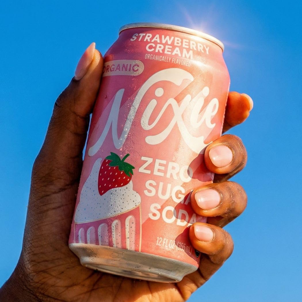 Nixie Organic Zero Sugar Soda, NEW Cherry Cola, Healthy Soda Pop, Non-GMO, 0 Sugar, 0 Calories, 40mg Caffeine, 12oz Cans (12 Pack)