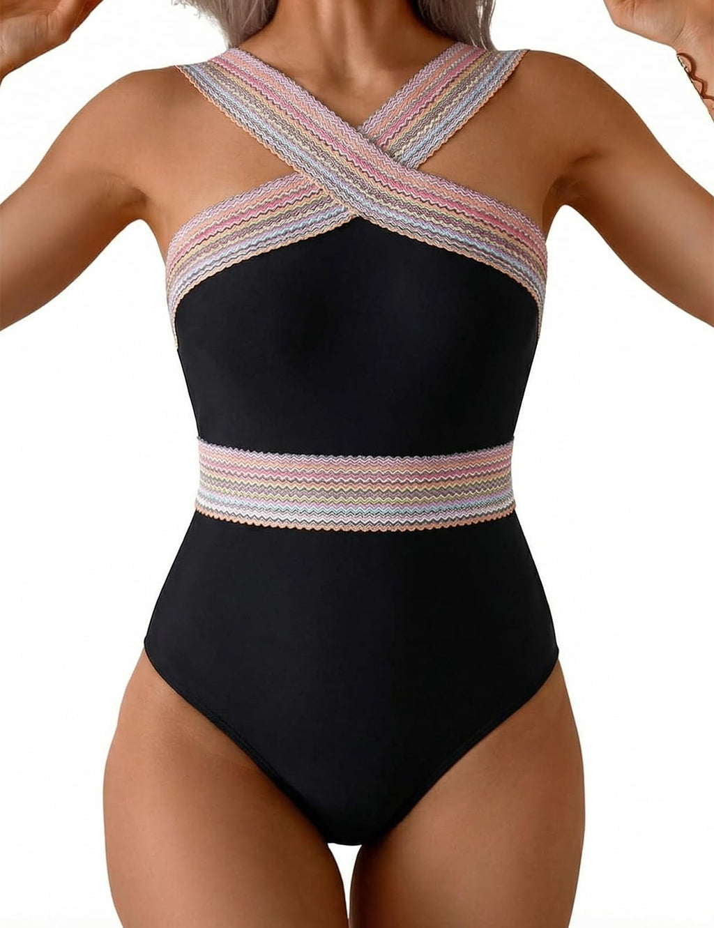 Hilor Women's Tummy Control Swimsuits Slimming One Piece Bathing Suits Front Crossover Swimwear
