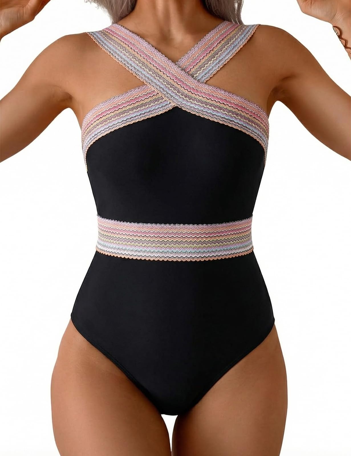 Hilor Women's Tummy Control Swimsuits Slimming One Piece Bathing Suits Front Crossover Swimwear