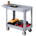 VEVOR Utility Service Cart, 2 Shelf 550LBS Heavy Duty Plastic Rolling Utility Cart, Medium Lipped Shelf, 360° Swivel Wheels, Ergonomic Storage Handle for Warehouse Garage, Black | Heavy Duty Rolling Cart with 360° Swivel Wheels, Medium Lipped Shelf, Ergon