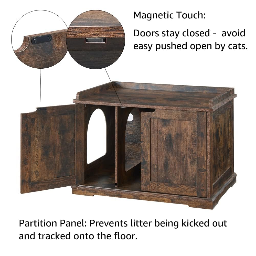 unipaws Extra Large Cat Litter Box Enclosure for Self-Cleaning & Automatic Litter Boxes, Tall Cabinet with Charging Station, Wooden Dog Proof Hidden Cat House for Top Entry Litter Box
