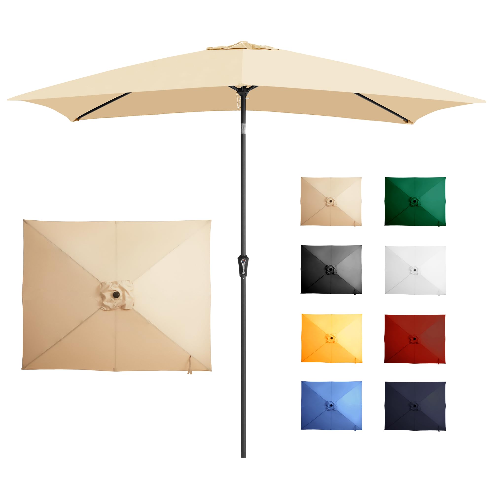 Ayge 6.5x10FT Rectangular Patio Umbrella Outdoor Table Umbrella w/Push Button Tilt & Crank Rectangle Market Umbrella UV Protection for Garden,Deck,Lawn,Yard & Pool,Beige
