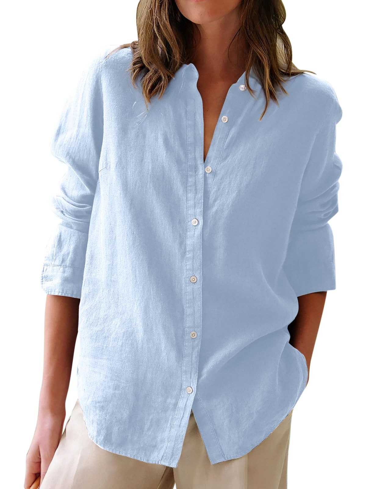 Button Down Shirts for Women Cotton Oxford Shirts Long Sleeve Dress Shirts Collared Blouses Work Casual Solid Tunic Tops