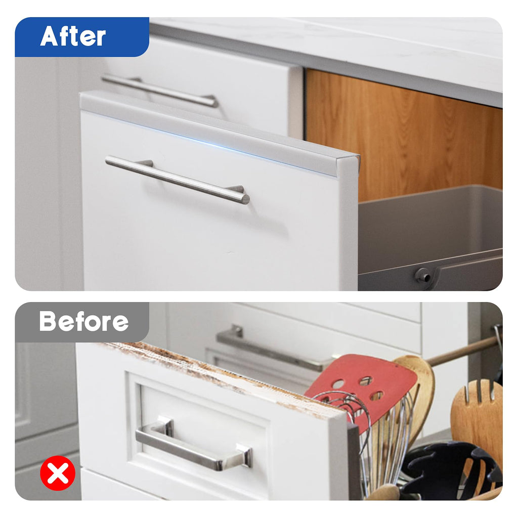 Cabinet Protector Edge Guard (Pack of 6), 17.7" Clear PVC Cabinet Edge Protectors for 3/4" Thick Kitchen Cabinets Doors – Slip-On No-Tool Sliding Installation