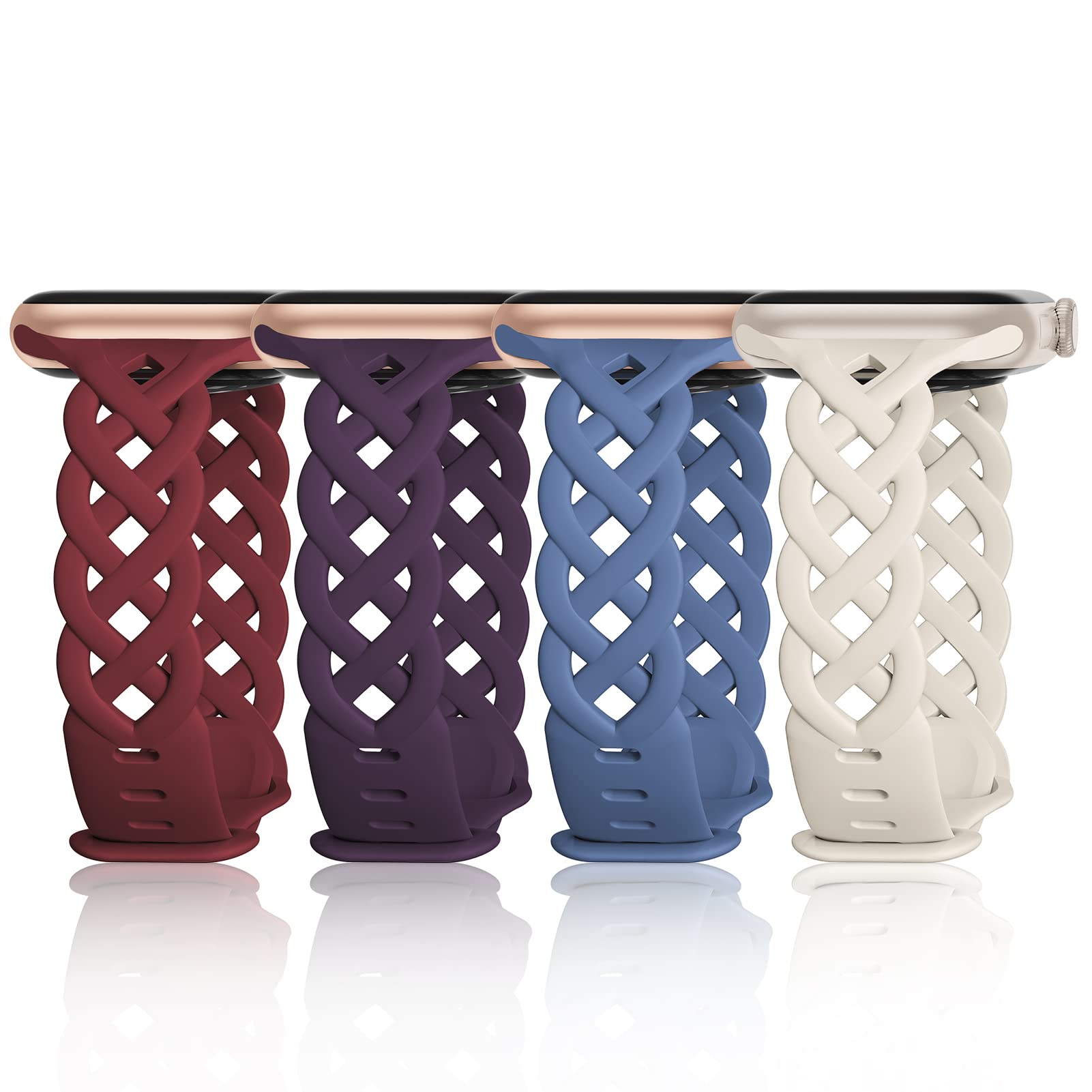 Slim Silicone Bands Compatible with Apple Watch Band 40mm 38mm 41mm 44mm 45mm 46mm 49mm 42mm Women Floral Breathable Braided Lace Thin Sport Strap Replacement Wristbands iWatch SE Series 11 10 9 8 7 6 5 4 3 ultra 2
