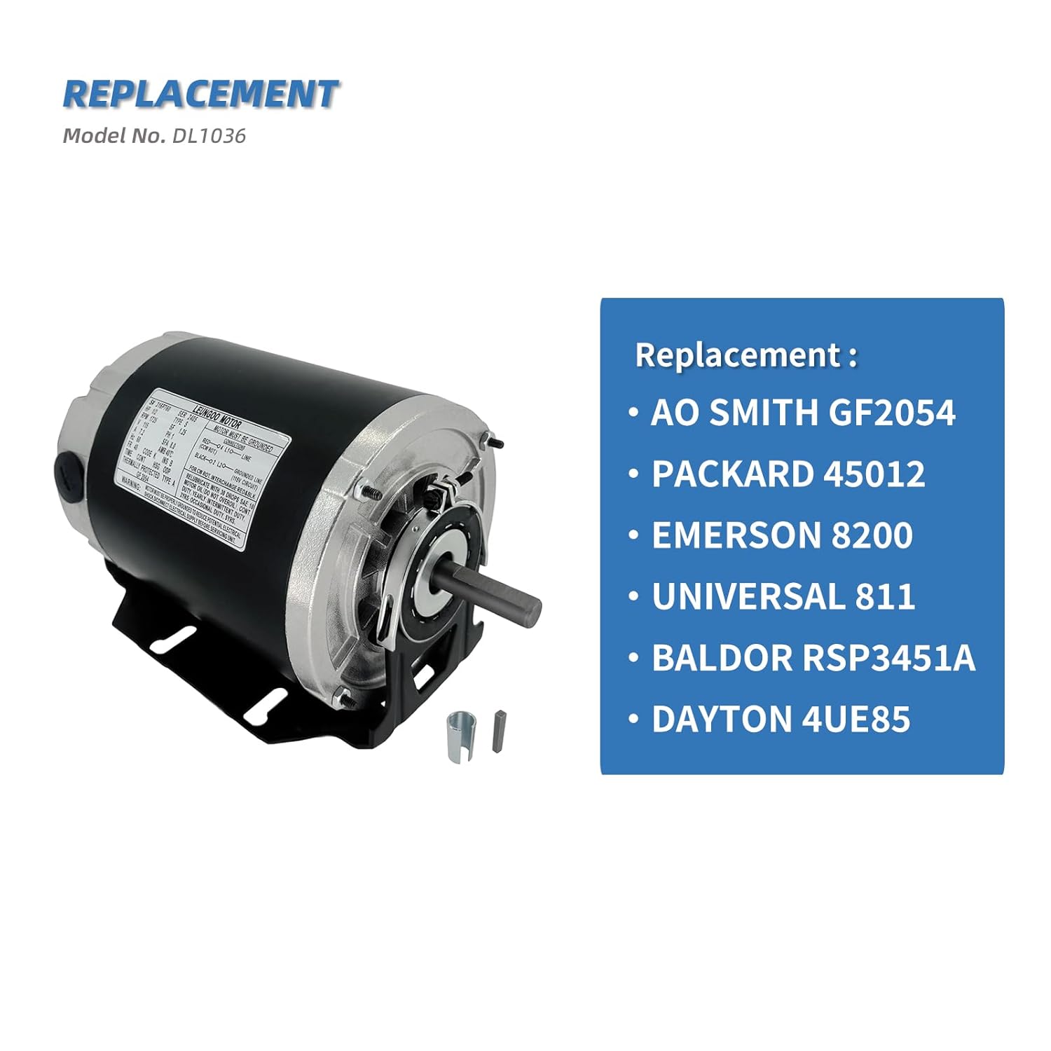 GF2054 Blower Motor 1/2 HP 115 Volt 60Hz 1725RPM 48 Frame Compatible with AO Smith, Packard 45012, Emerson 8200, GE BF-4708, Universal 811, BALDOR RSP3451A, Dayton 4UE85, Belt Drive ODP Leungoo