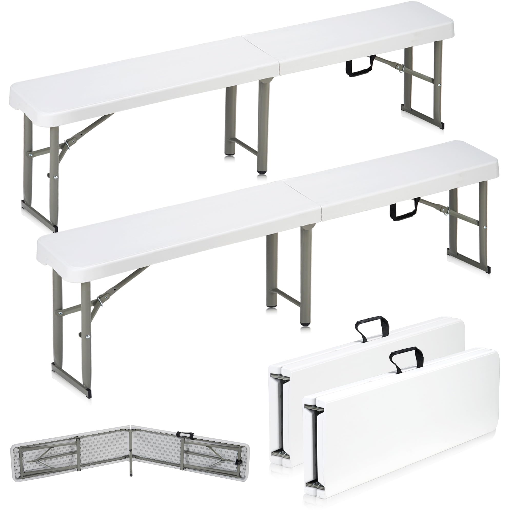 6ft Plastic Folding Bench with Carrying Handle & Lock, Portable Outdoor Bench in Garden Picnic Camping Dining Party Seat, Waterproof Bench for Soccer Activities, Firm and Durable (2Pack C)
