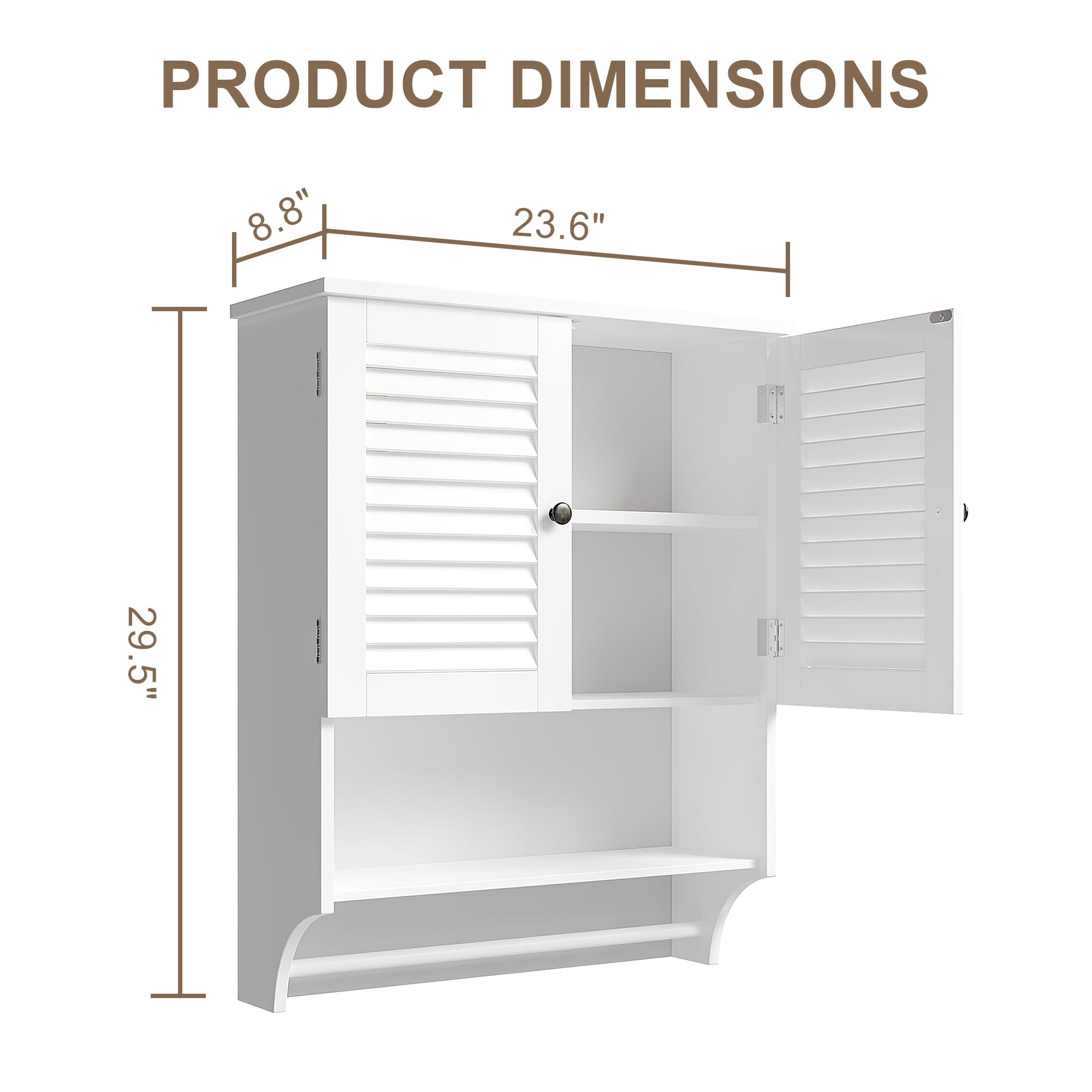 ChooChoo Bathroom Wall Cabinet, Medicine Cabinet, 2 Doors Over The Toilet Space Saver Storage Cabinet with Large Space, Black